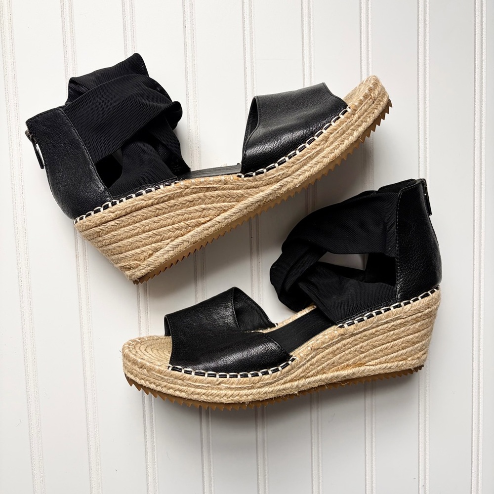 Eileen Fisher Wiley Leather Espadrille Wedge Sandal Black